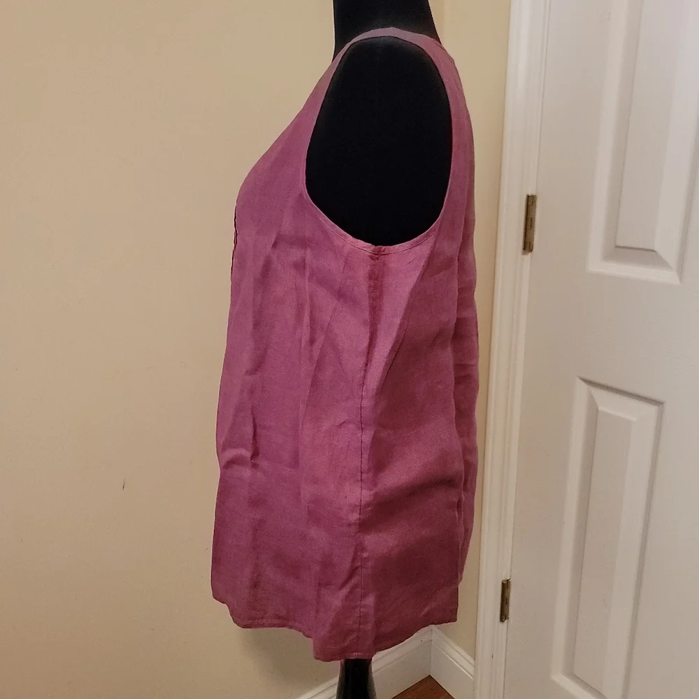 J. Jill 100% Linen Embroidered and Pleated Relaxed Fit Purple Tank Size L - Picture 2 of 8